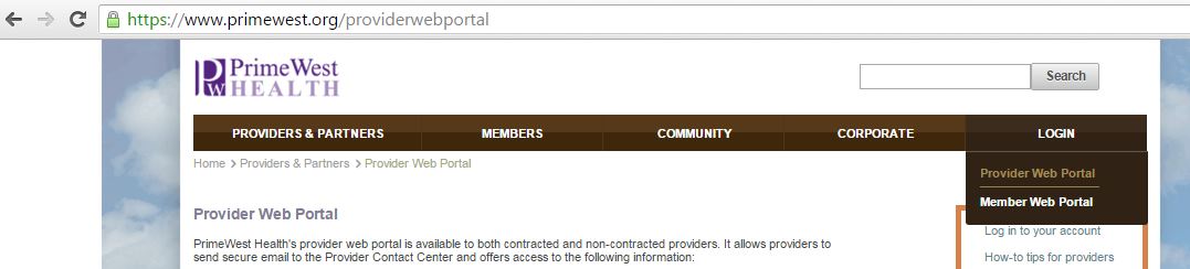 Log-in Information - PrimeWest Health